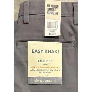 NWT Dockers Easy Khaki Classic Fit Pants Mens 36x30 Gray Stretch No Wrinkles